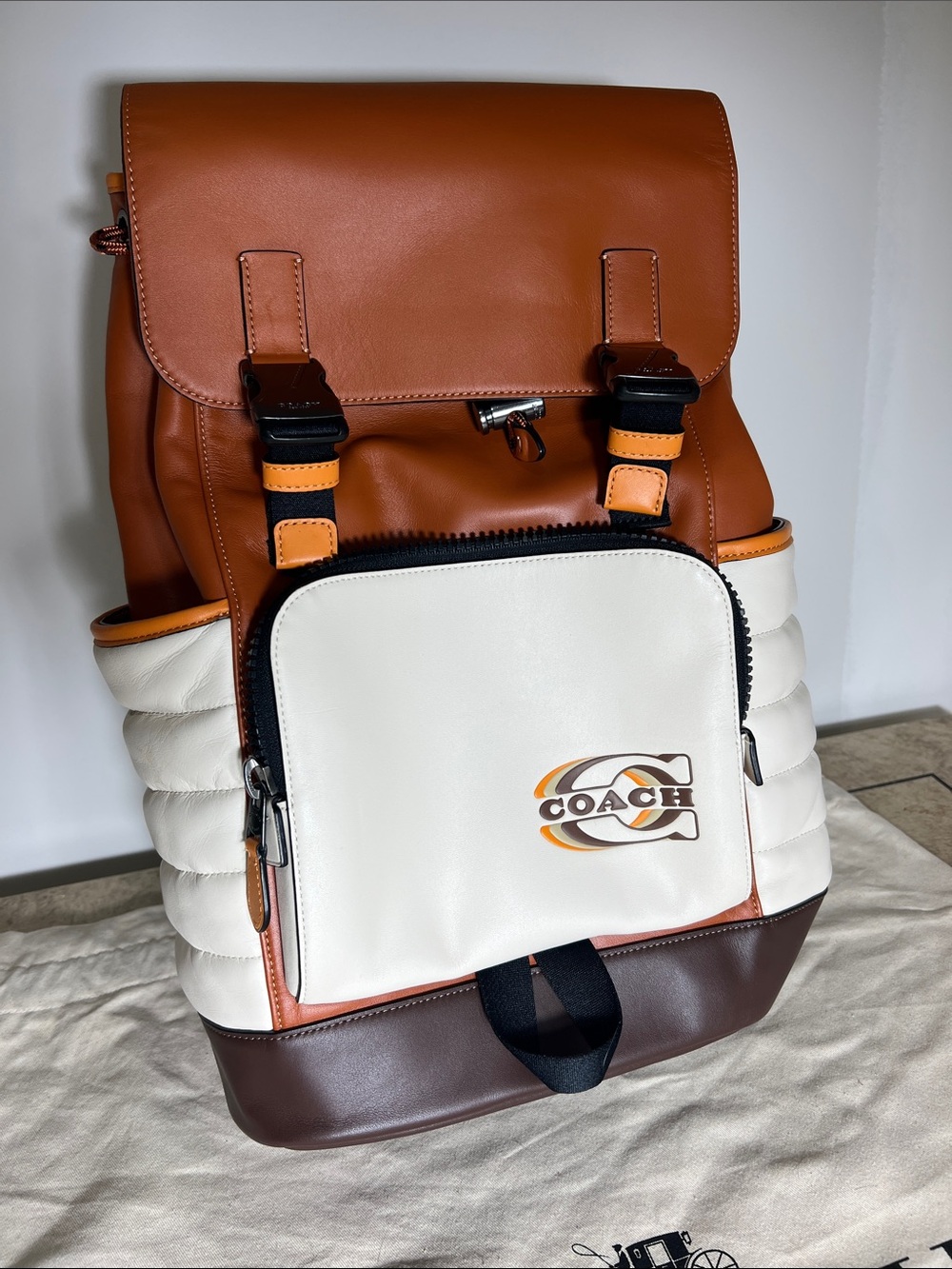 Coach Men's Two-Tone Leather Drawstring Backpack — NEW with bag
